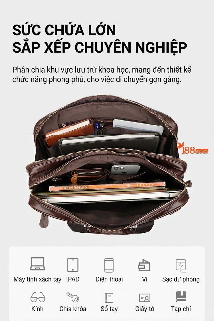 Túi Xách Tay Công Sở Nam Da Bò Dầu Sáp chi tiết 6