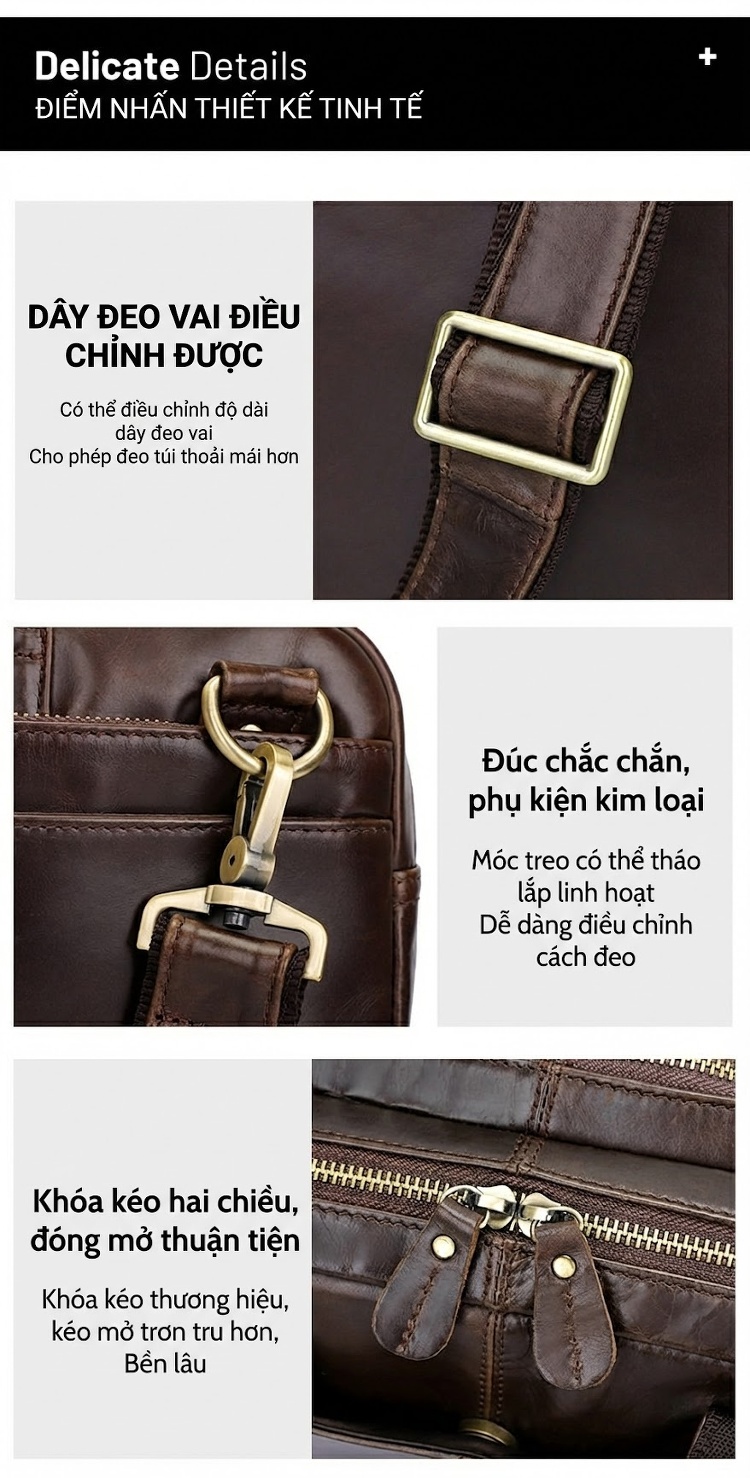 Túi Xách Tay Công Sở Nam Da Bò Dầu Sáp chi tiết 11