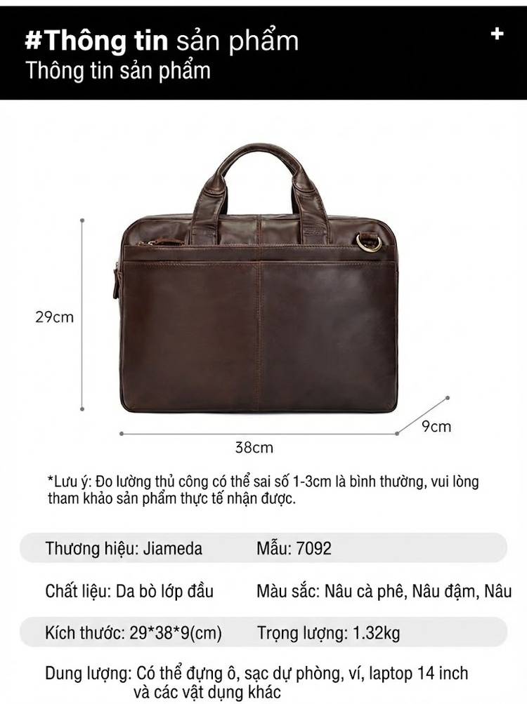 Túi Xách Tay Công Sở Nam Da Bò Dầu Sáp chi tiết 1
