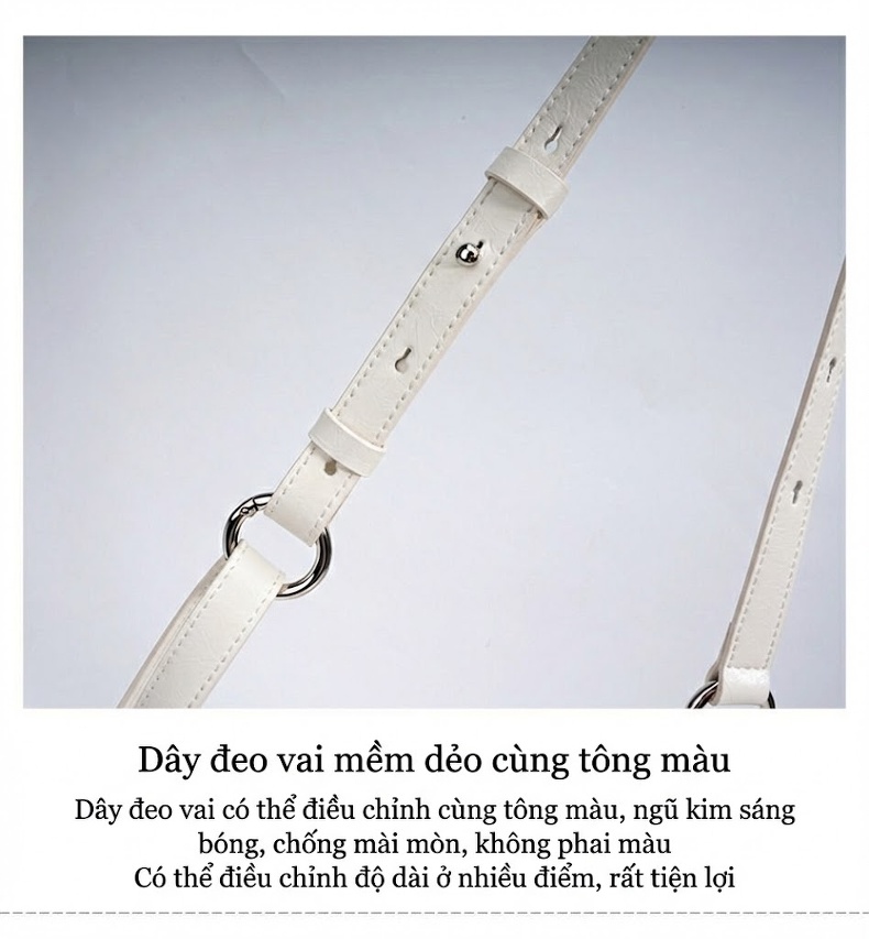Túi Xách Tay Da Thật Đeo Vai/Đeo Chéo Kiểu Dáng Hobo Tối Giản Màu Nâu, Kem, Đen chi tiết 11