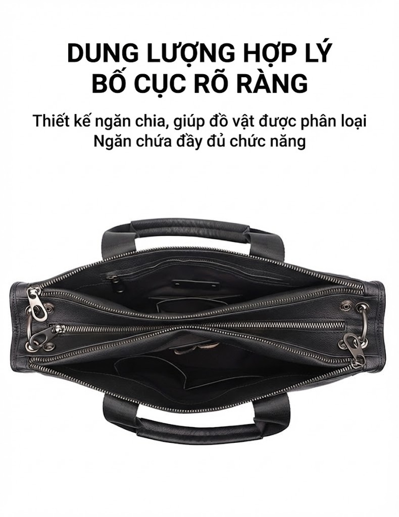 Túi Xách Tay Da Thật Đựng Laptop 13.3 Inch Kiểu Công Sở Màu Đen chi tiết 6