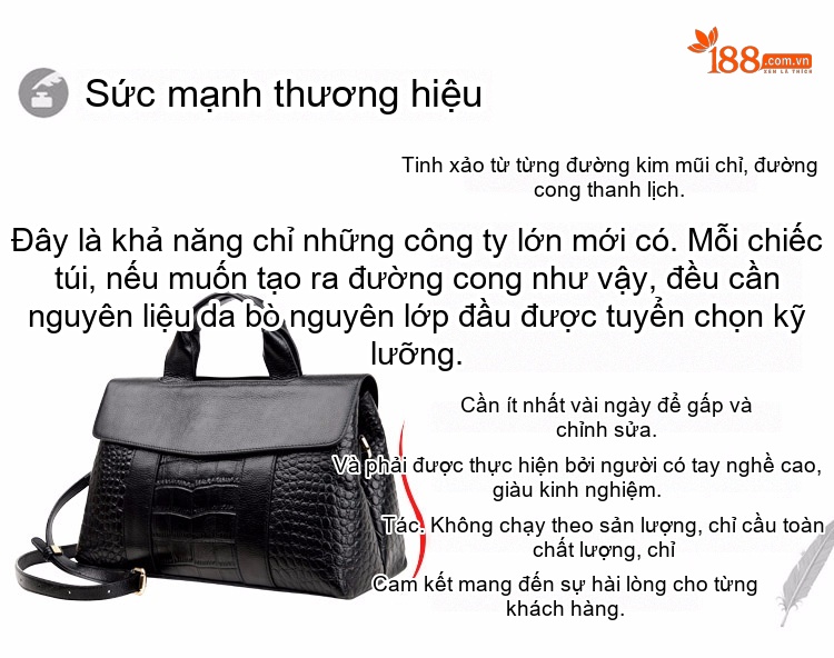 Túi Xách Tay Da Thật Vân Cá Sấu Sức Chứa Lớn Thời Trang Âu Mỹ Đeo Chéo Một Bên Vai Màu Đen, Xám, Xanh Navy, Hồng... chi tiết 3