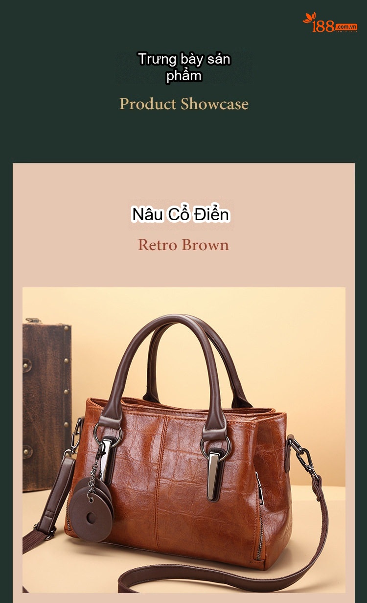 Túi Xách Tay/Đeo Chéo Nữ Ba Ngăn Lớn Thiết Kế Retro Màu Nâu, Đen chi tiết 22