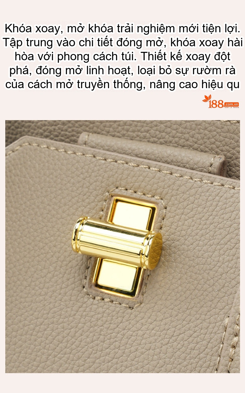 Túi Xách Tay/Đeo Chéo Nữ Da Bò Cao Cấp, Đựng Vừa A4, Phong Cách Công Sở Màu Nâu, Đen, Be chi tiết 12
