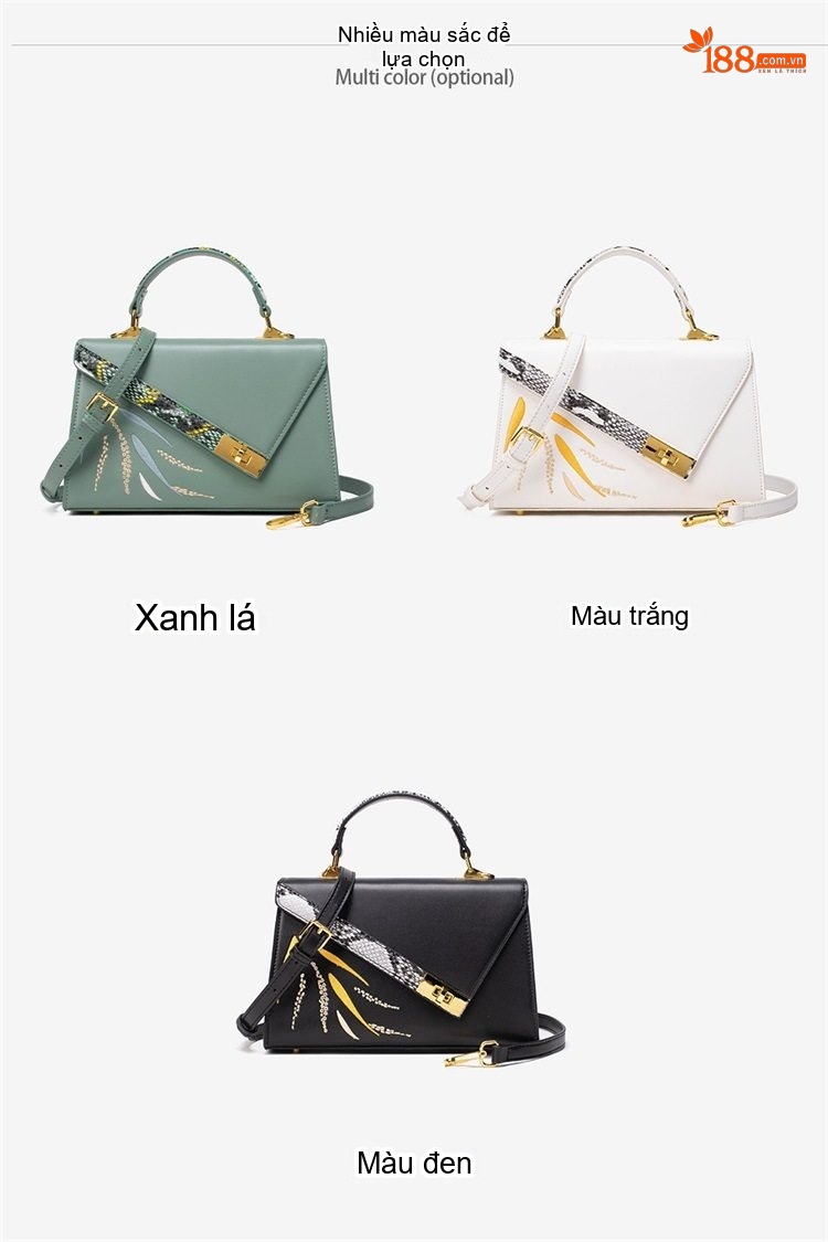 Túi Xách Tay/Đeo Chéo Nữ Da Bóng Thêu Họa Tiết Cao Cấp Màu Đen, Trắng, Xanh chi tiết 5