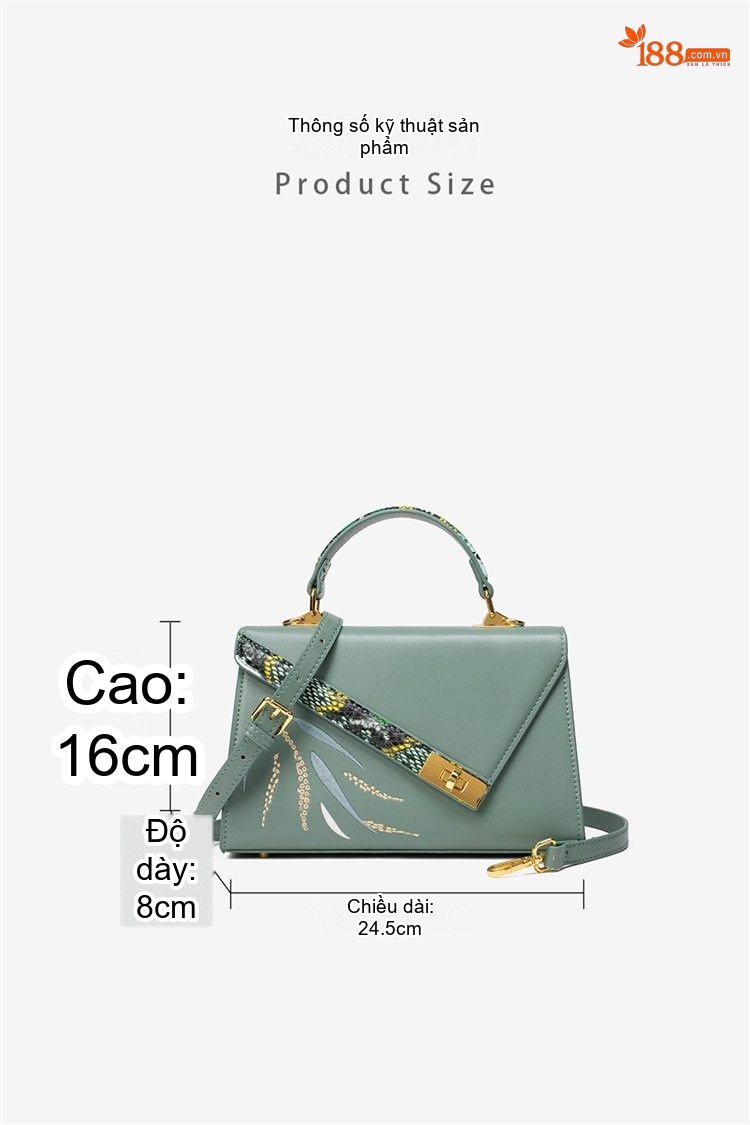 Túi Xách Tay/Đeo Chéo Nữ Da Bóng Thêu Họa Tiết Cao Cấp Màu Đen, Trắng, Xanh chi tiết 9