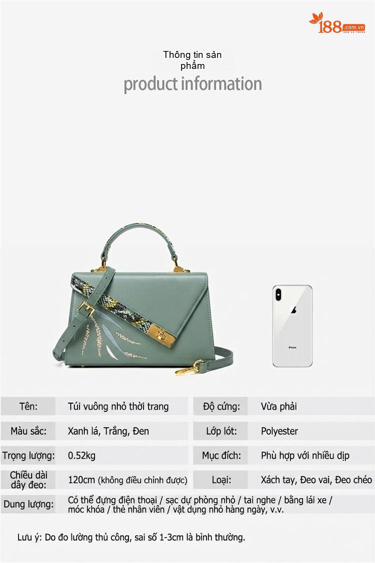 Túi Xách Tay/Đeo Chéo Nữ Da Bóng Thêu Họa Tiết Cao Cấp Màu Đen, Trắng, Xanh chi tiết 4
