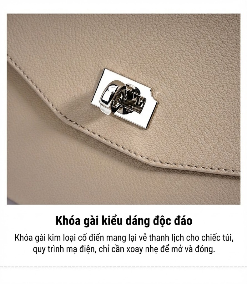 Túi Xách Tay/Đeo Chéo Nữ Da Bóng Thiết Kế Độc Đáo Phong Cách Công Sở Màu Be, Đen chi tiết 16