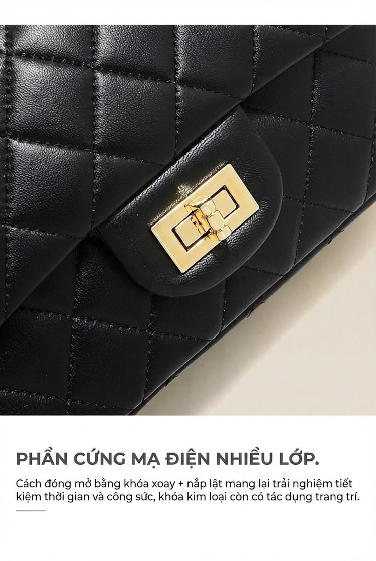 Túi Xách Tay/Đeo Chéo Nữ Da Cừu Hình Thoi Mini Đa Năng Màu Đen chi tiết 5