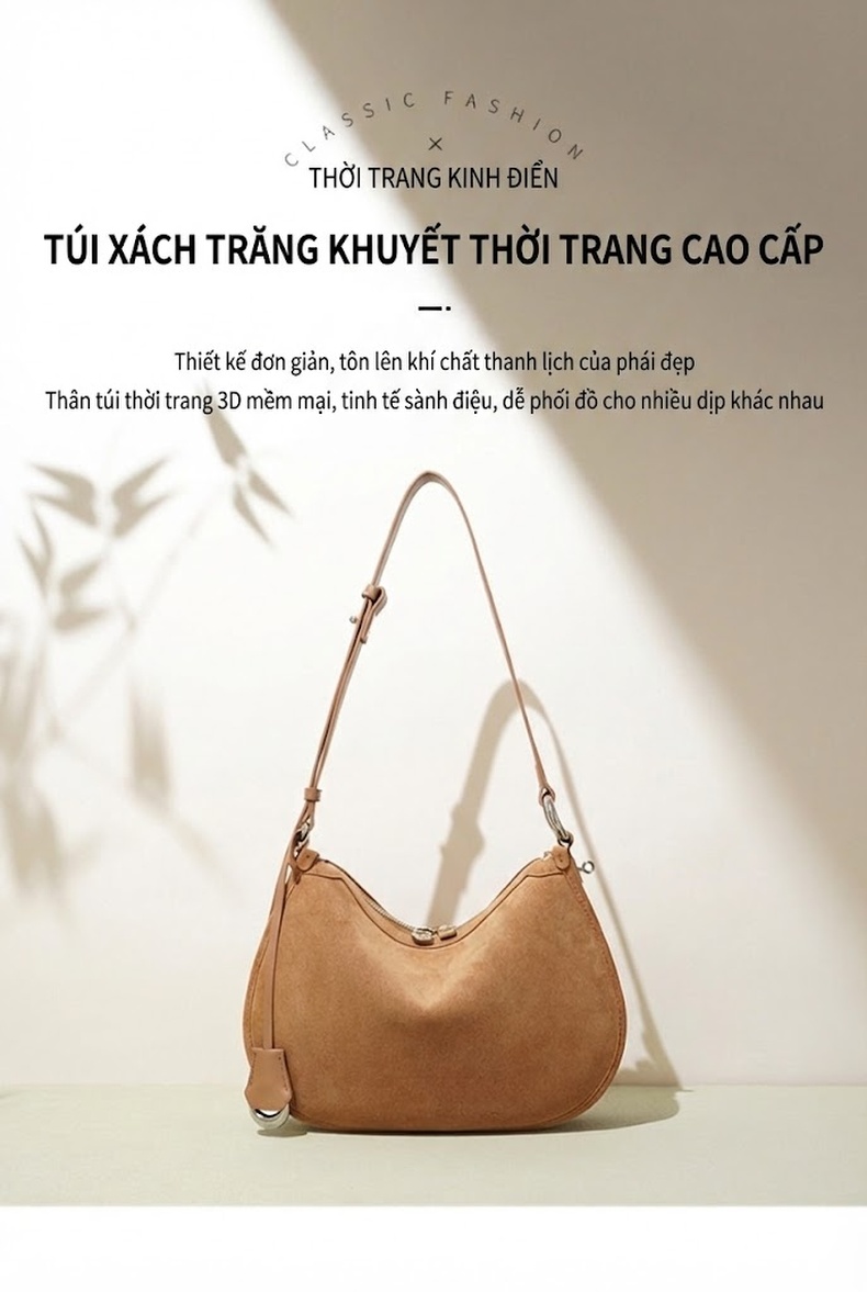 Túi Xách Tay Đeo Chéo Nữ Da Mờ Thiết Kế Cổ Điển Màu Nâu chi tiết 3
