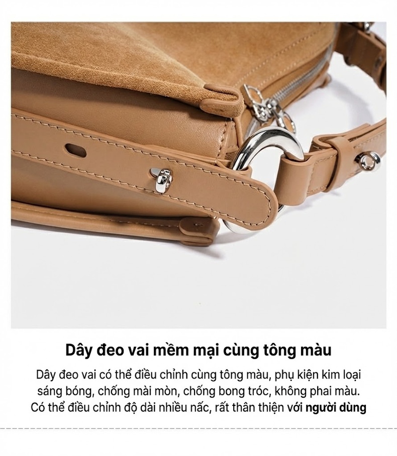 Túi Xách Tay Đeo Chéo Nữ Da Mờ Thiết Kế Cổ Điển Màu Nâu chi tiết 15