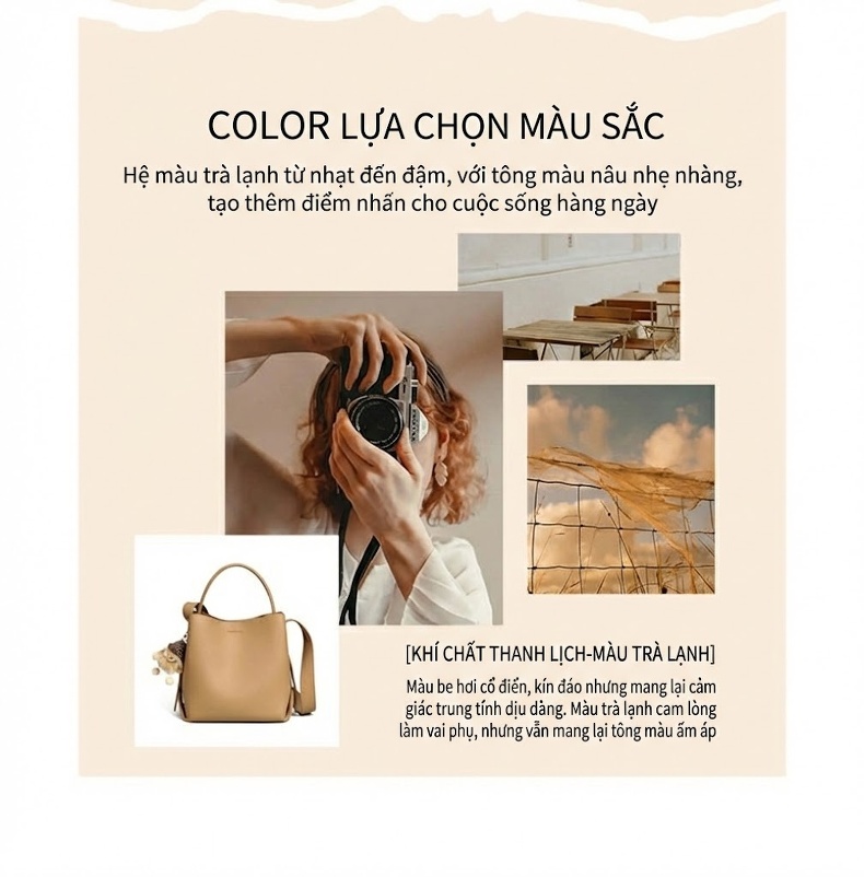 Túi Xách Tay/Đeo Chéo Nữ Da Thật Dung Tích Lớn Phong Cách Cao Cấp Màu Nâu chi tiết 5