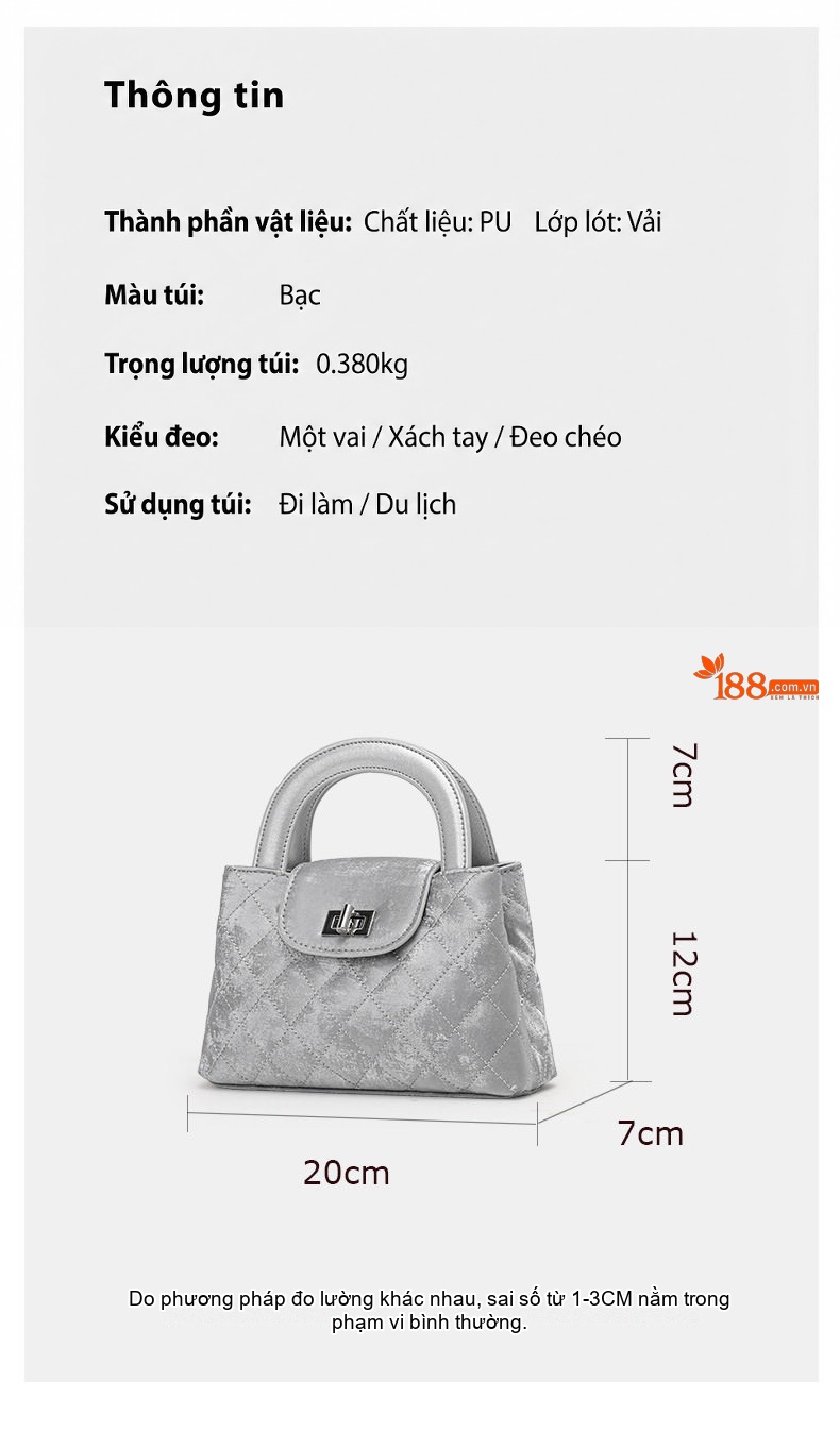 Túi Xách Tay/Đeo Chéo Nữ Dây Xích Quai Cầm Chần Bông Phong Cách Cổ Điển Màu Bạc, Hồng, Trắng chi tiết 3