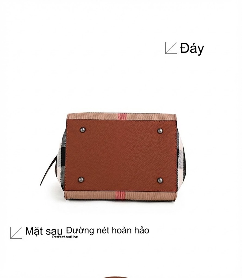 Túi Xách Tay/Đeo Chéo Nữ Vải Canvas Phối Da Bò Họa Tiết Kẻ Ô Màu Nâu chi tiết 14