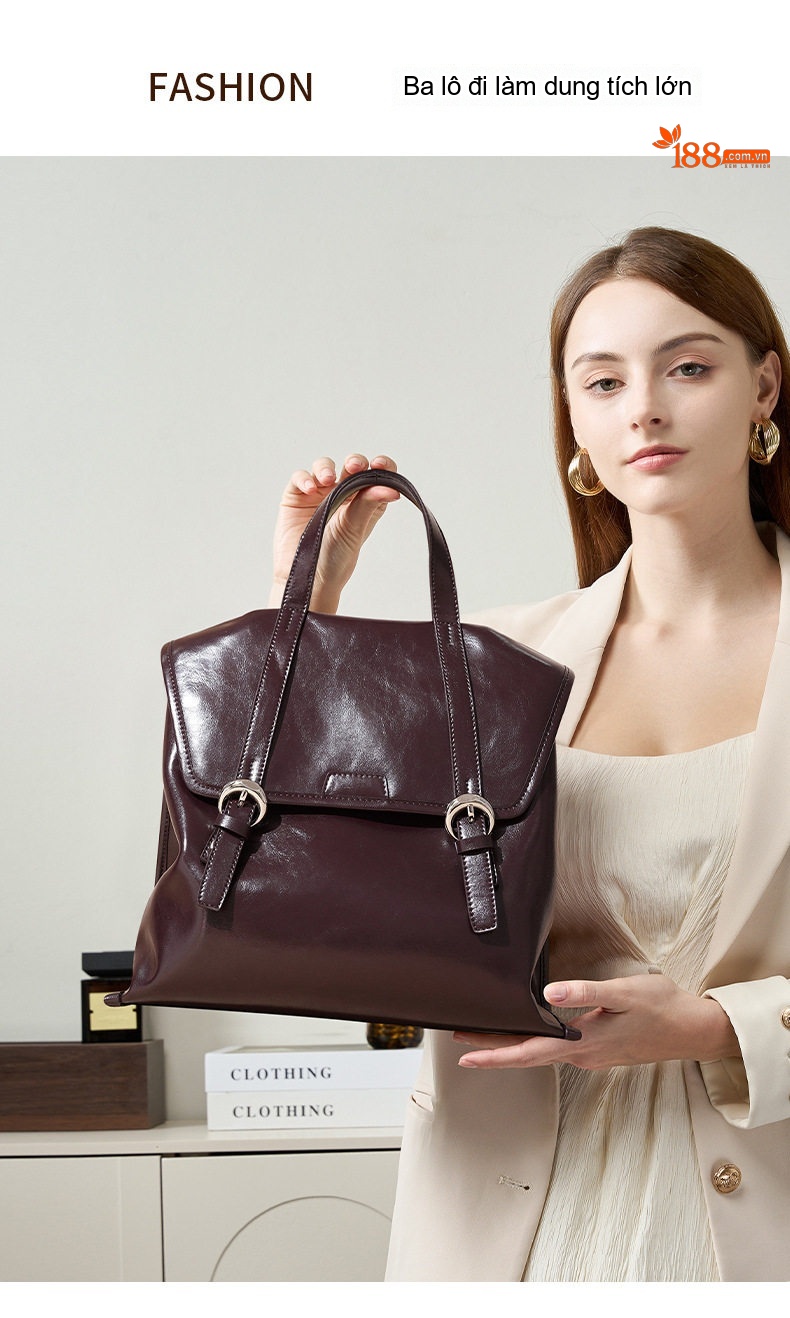 Túi Xách Tay/Đeo Vai/Đeo Chéo/Balo Nữ Da Thật Dáng Vuông Phong Cách Thời Trang Màu Đen, Nâu chi tiết 2