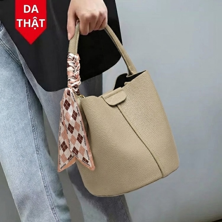 Túi Xách Tay/Đeo Vai/Đeo Chéo Nữ Da Thật Cao Cấp Dáng Xô Màu Be