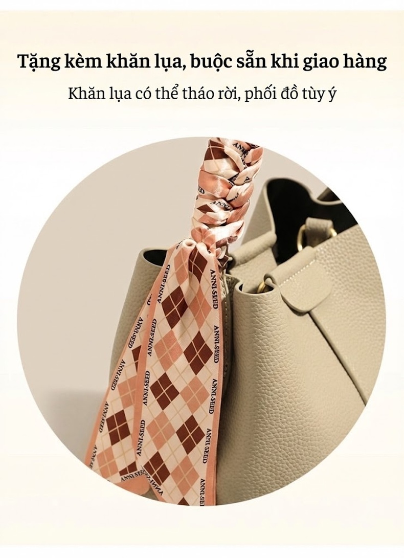 Túi Xách Tay/Đeo Vai/Đeo Chéo Nữ Da Thật Cao Cấp Dáng Xô Màu Be chi tiết 5
