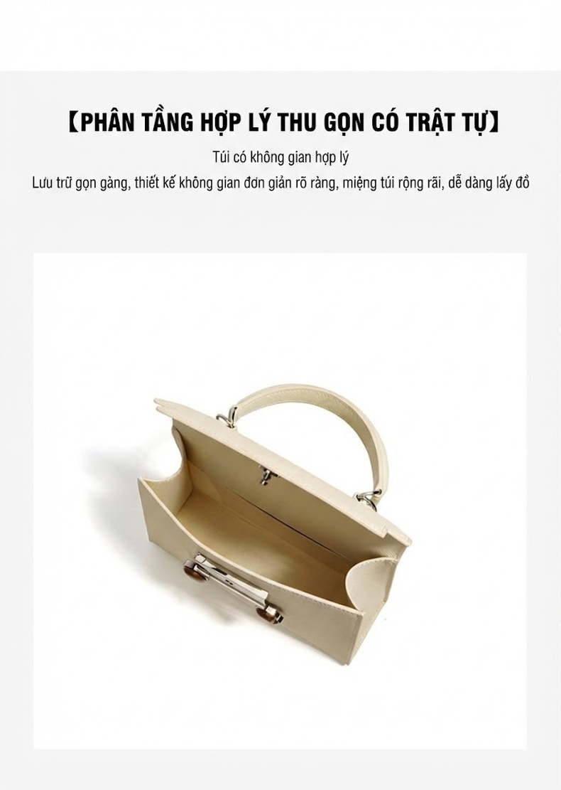 Túi Xách Tay/Đeo Vai Mini Da Bò Vân Tay Kelly II Đơn Giản Màu Trắng Kem, Nâu, Xám chi tiết 8