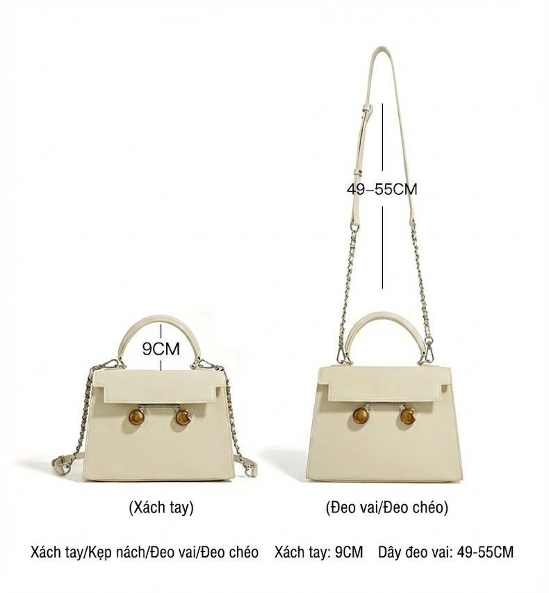 Túi Xách Tay/Đeo Vai Mini Da Bò Vân Tay Kelly II Đơn Giản Màu Trắng Kem, Nâu, Xám chi tiết 9
