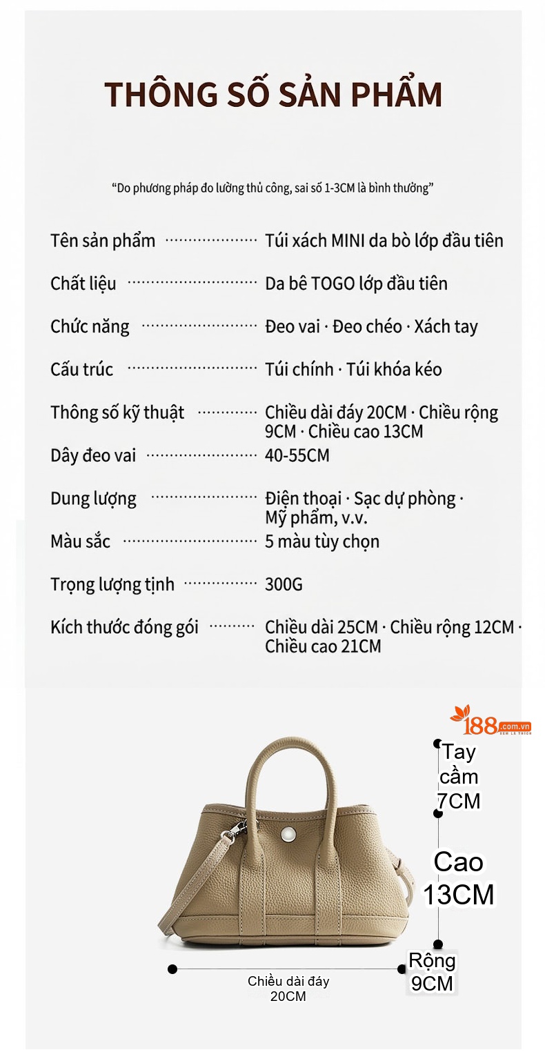 Túi Xách Tay/Đeo Vai Nữ Da Bò Cao Cấp Thiết Kế Tinh Tế Màu Be chi tiết 5