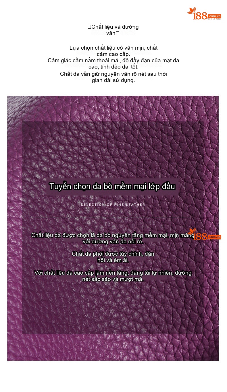 Túi Xách Tay/Đeo Vai Nữ Da Bò Dáng Bucket Màu Tím, Nâu, Trắng, Hồng chi tiết 10