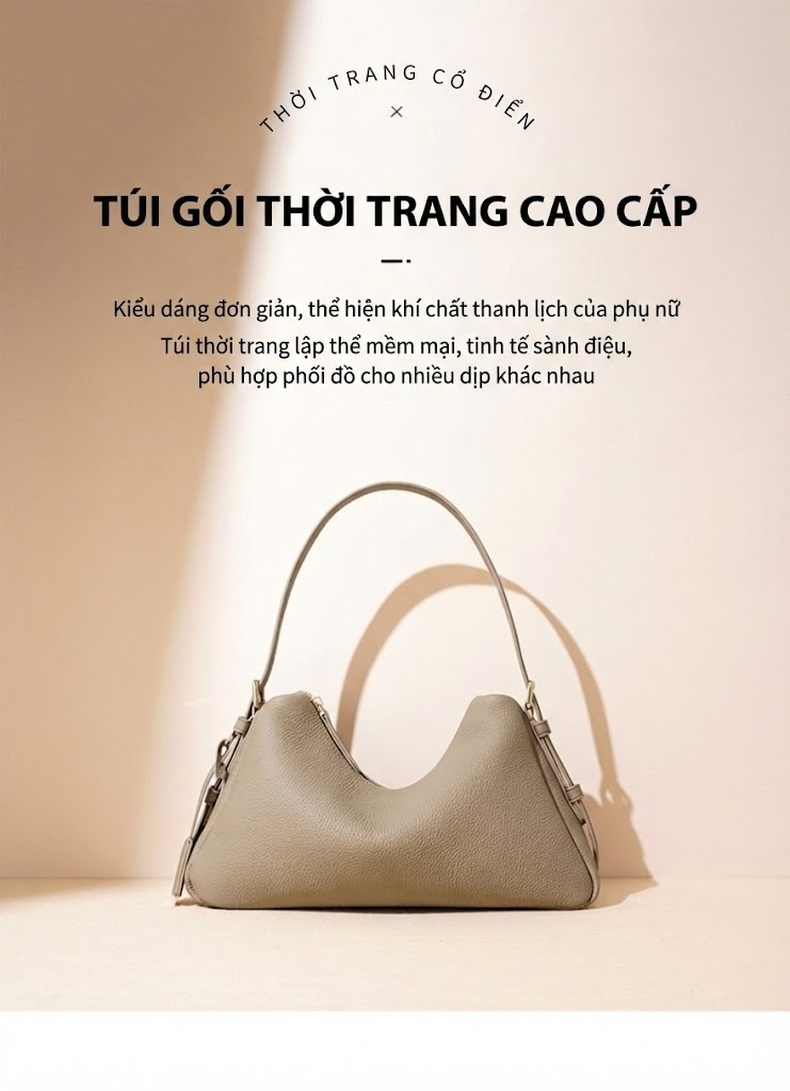 Túi Xách Tay/Đeo Vai Nữ Da Bò Kiểu Dáng Tối Giản Màu Nâu, Kem, Trắng, Đen chi tiết 1