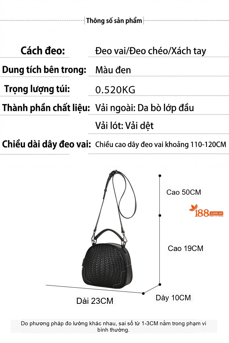Túi Xách Tay/Đeo Vai Nữ Da Bò Vân Đan Chéo Nhỏ Gọn Màu Đen, Tím chi tiết 3