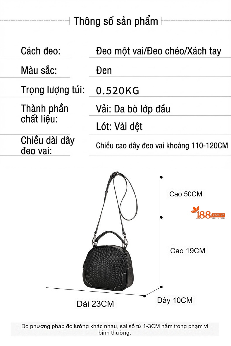 Túi Xách Tay/Đeo Vai Nữ Da Bò Vân Đan Chéo Nhỏ Gọn Màu Đen, Tím chi tiết 19