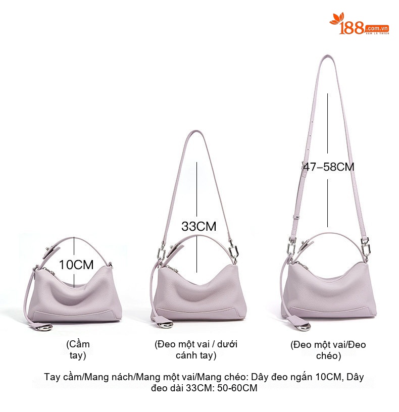 Túi Xách Tay Đeo Vai Nữ Da Bóng Kiểu Dáng Pillow Màu Tím, Trắng, Xanh, Nâu chi tiết 8