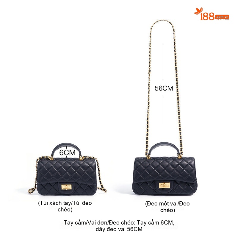 Túi Xách Tay/Đeo Vai Nữ Da Cừu Quả Trám Dây Xích Màu Đen chi tiết 8