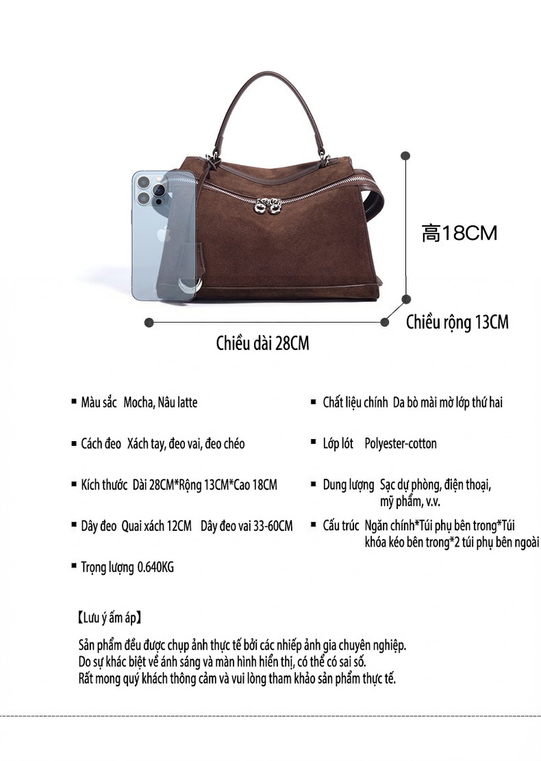 Túi Xách Tay/Đeo Vai Nữ Da Mờ Cao Cấp Phong Cách Thời Trang Màu Nâu, Nâu Đậm chi tiết 7
