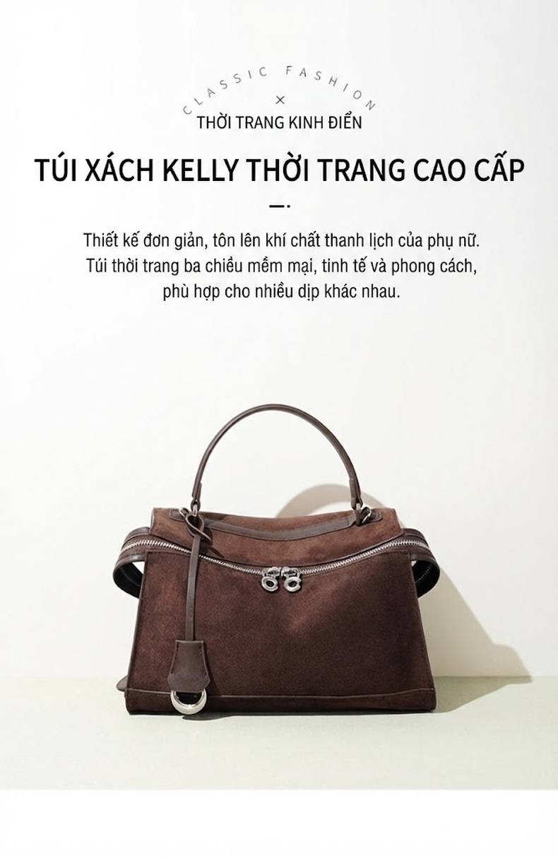 Túi Xách Tay/Đeo Vai Nữ Da Mờ Cao Cấp Phong Cách Thời Trang Màu Nâu, Nâu Đậm chi tiết 1