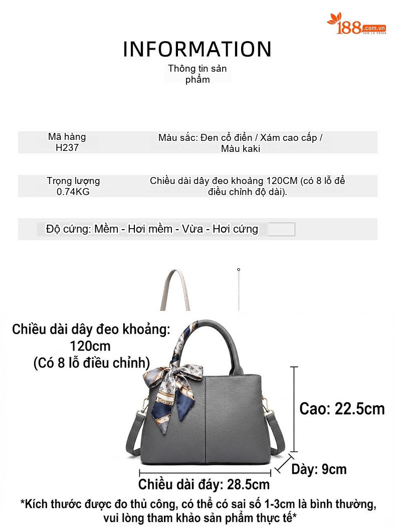 Túi Xách Tay/Đeo Vai Nữ Da Mờ Sức Chứa Lớn Phong Cách Cao Cấp Màu Xám chi tiết 2