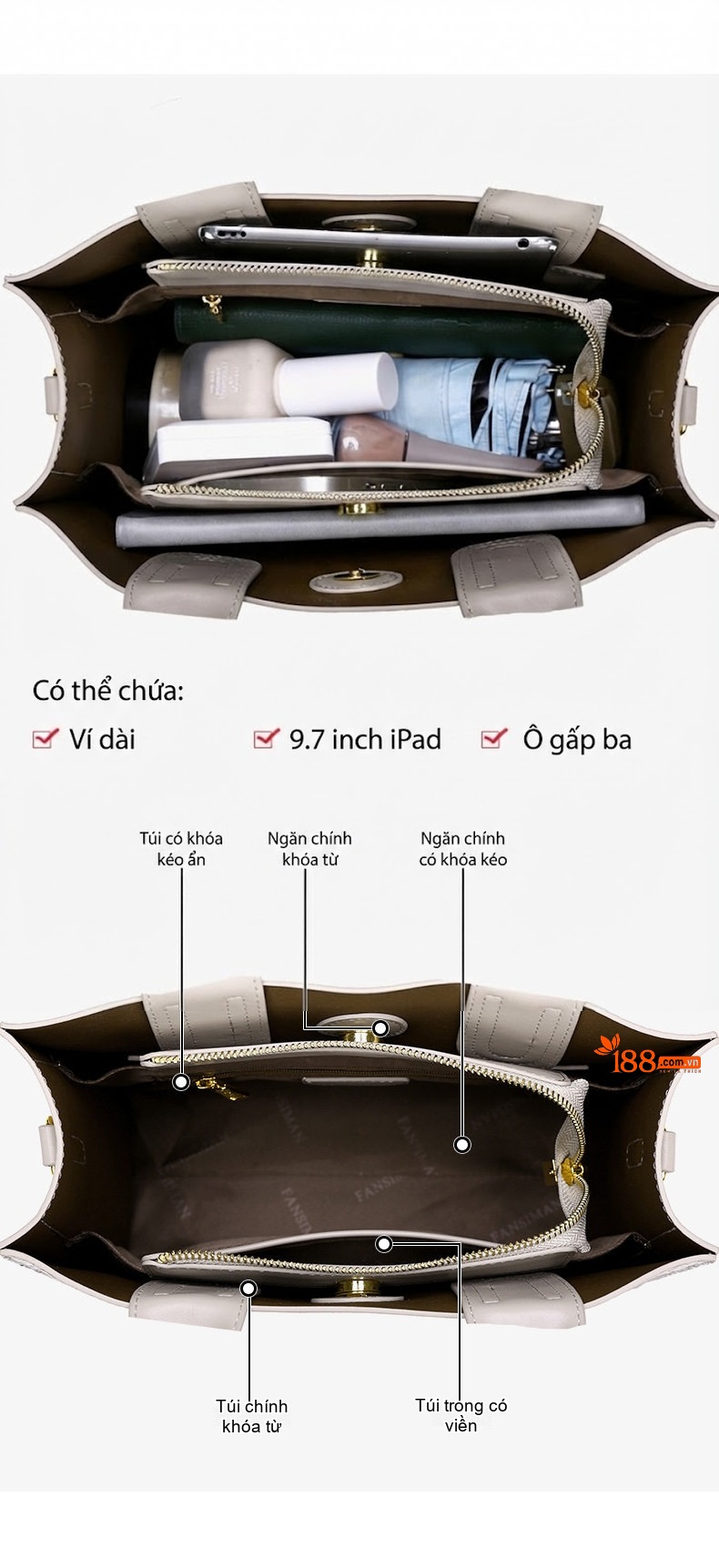 Túi Xách Tay/Đeo Vai Nữ Da Mờ Sức Chứa Lớn Phong Cách Cao Cấp Màu Xám chi tiết 3