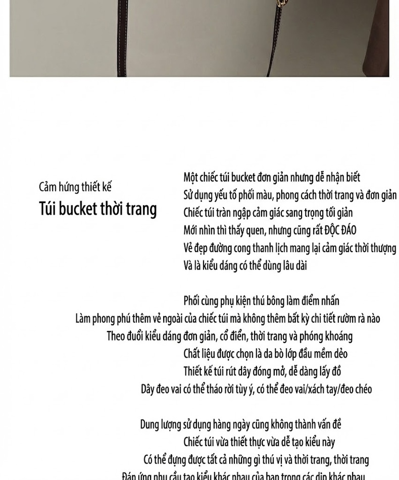 Túi Xách Tay/Đeo Vai Nữ Da Thật Dáng Bucket Màu Kem, Nâu chi tiết 2