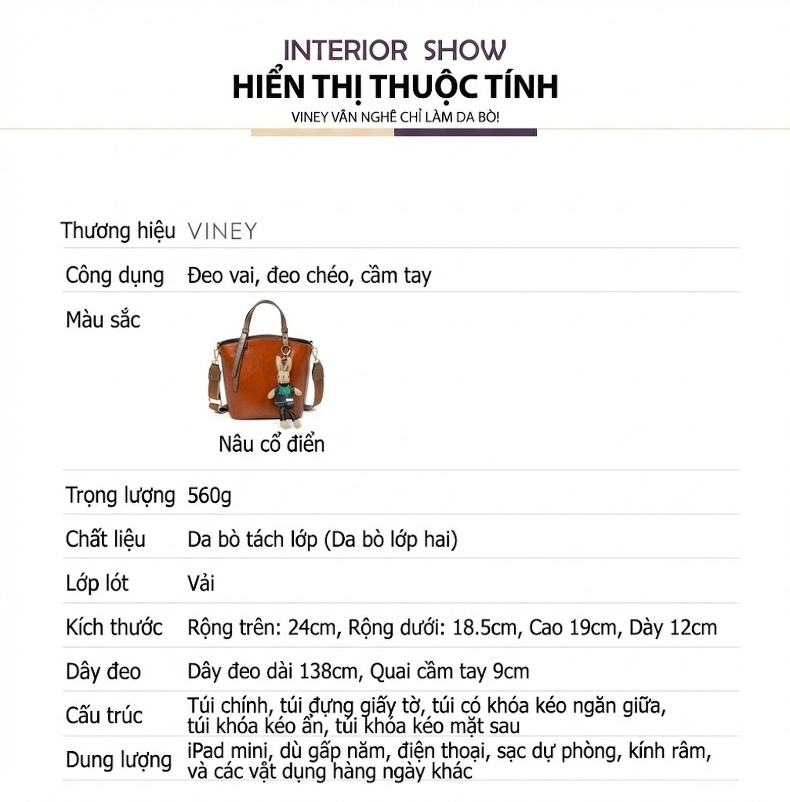 Túi Xách Tay/Đeo Vai Nữ Da Thật Dung Tích Lớn Phong Cách Thời Trang Màu Nâu chi tiết 16