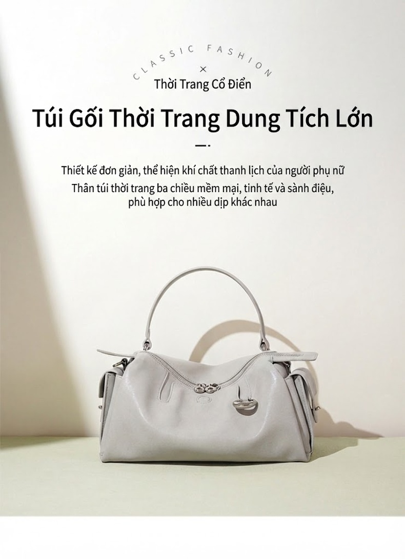 Túi Xách Tay/Đeo Vai Nữ Da Thật Thiết Kế Tối Giản Màu Xám, Hồng, Nâu chi tiết 1