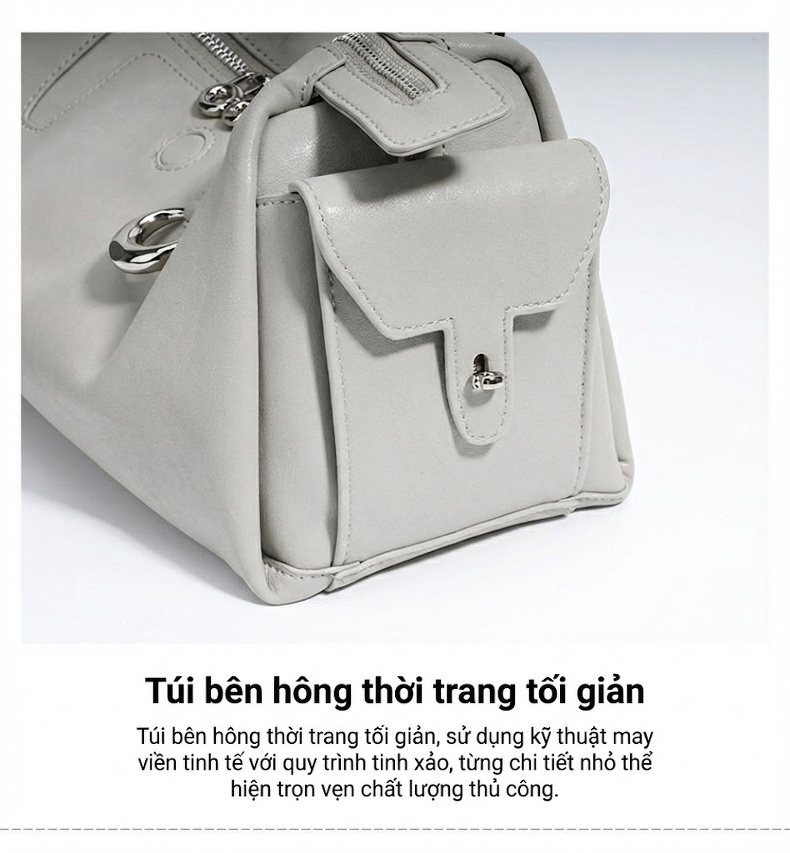Túi Xách Tay/Đeo Vai Nữ Da Thật Thiết Kế Tối Giản Màu Xám, Hồng, Nâu chi tiết 12