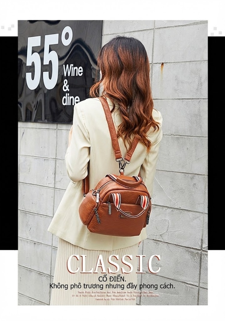 Túi Xách Tay/Đeo Vai Nữ Nhiều Ngăn Phong Cách Retro, Da Mờ Màu Nâu chi tiết 3