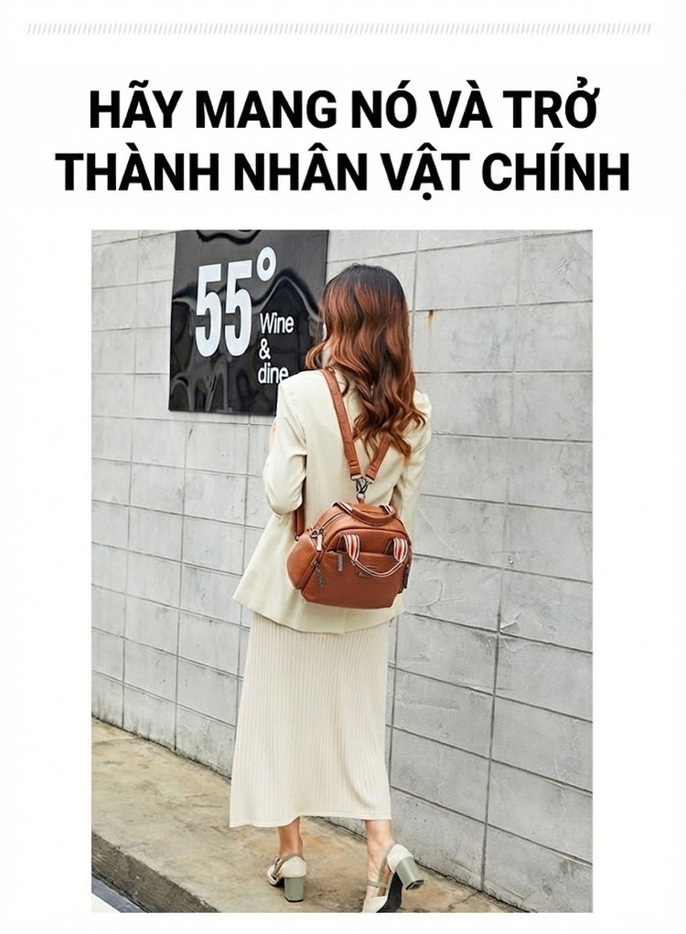 Túi Xách Tay/Đeo Vai Nữ Nhiều Ngăn Phong Cách Retro, Da Mờ Màu Nâu chi tiết 7