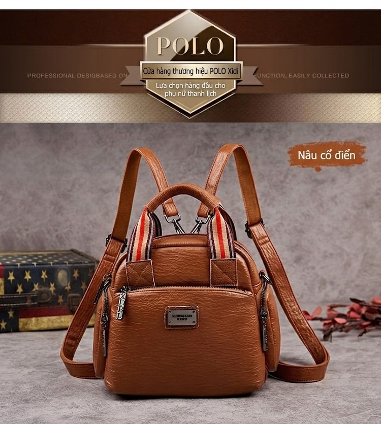 Túi Xách Tay/Đeo Vai Nữ Nhiều Ngăn Phong Cách Retro, Da Mờ Màu Nâu chi tiết 19