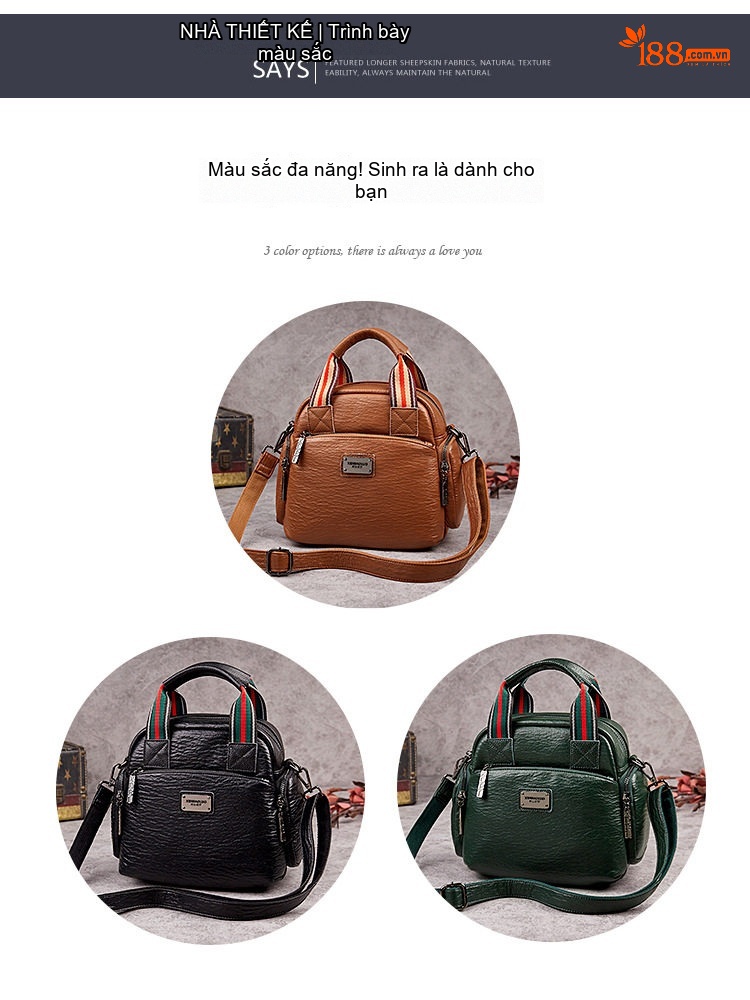 Túi Xách Tay/Đeo Vai Nữ Nhiều Ngăn Phong Cách Retro, Da Mờ Màu Nâu chi tiết 20