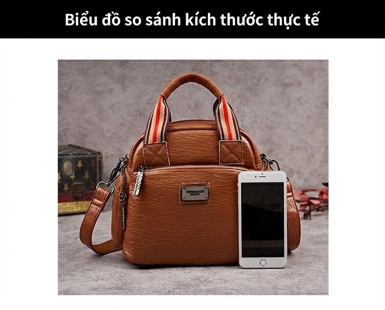 Túi Xách Tay/Đeo Vai Nữ Nhiều Ngăn Phong Cách Retro, Da Mờ Màu Nâu chi tiết 22