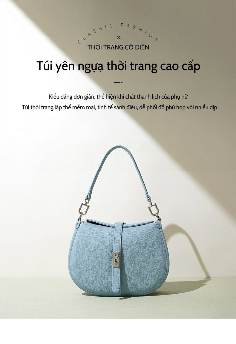 Túi Xách Tay/Đeo Vai Nữ Thiết Kế Lưỡi Liềm Da Bóng Thời Trang Công Sở Màu Hồng, Xanh Dương, Trắng, Đen... chi tiết 2