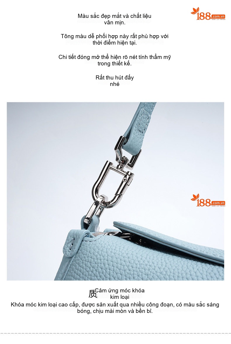 Túi Xách Tay/Đeo Vai Nữ Thiết Kế Lưỡi Liềm Da Bóng Thời Trang Công Sở Màu Hồng, Xanh Dương, Trắng, Đen... chi tiết 12