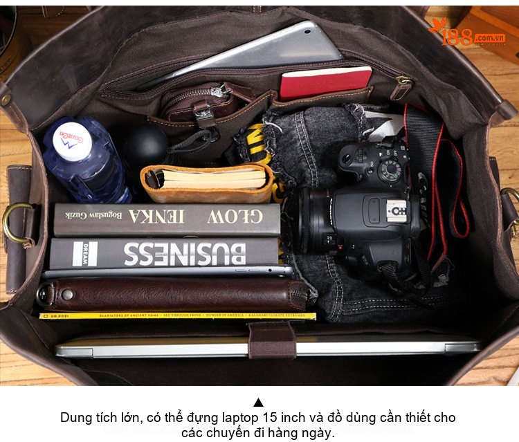Túi Xách Tay Du Lịch Da Bò Lớn Phong Cách Cổ Điển Màu Nâu chi tiết 12