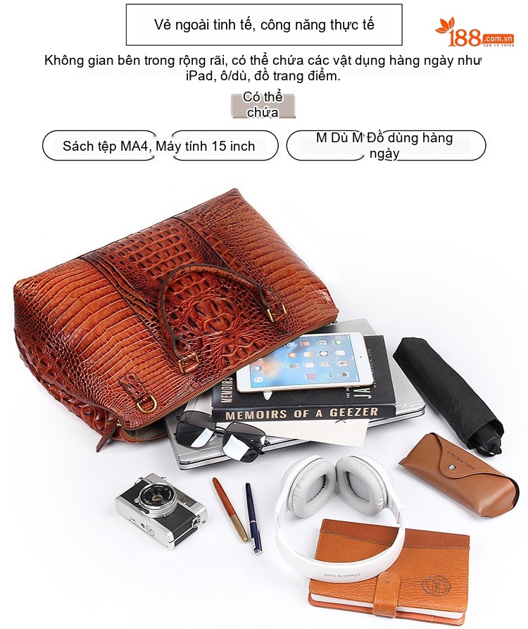 Túi Xách Tay Du Lịch Vân Cá Sấu Thời Trang Unisex chi tiết 3