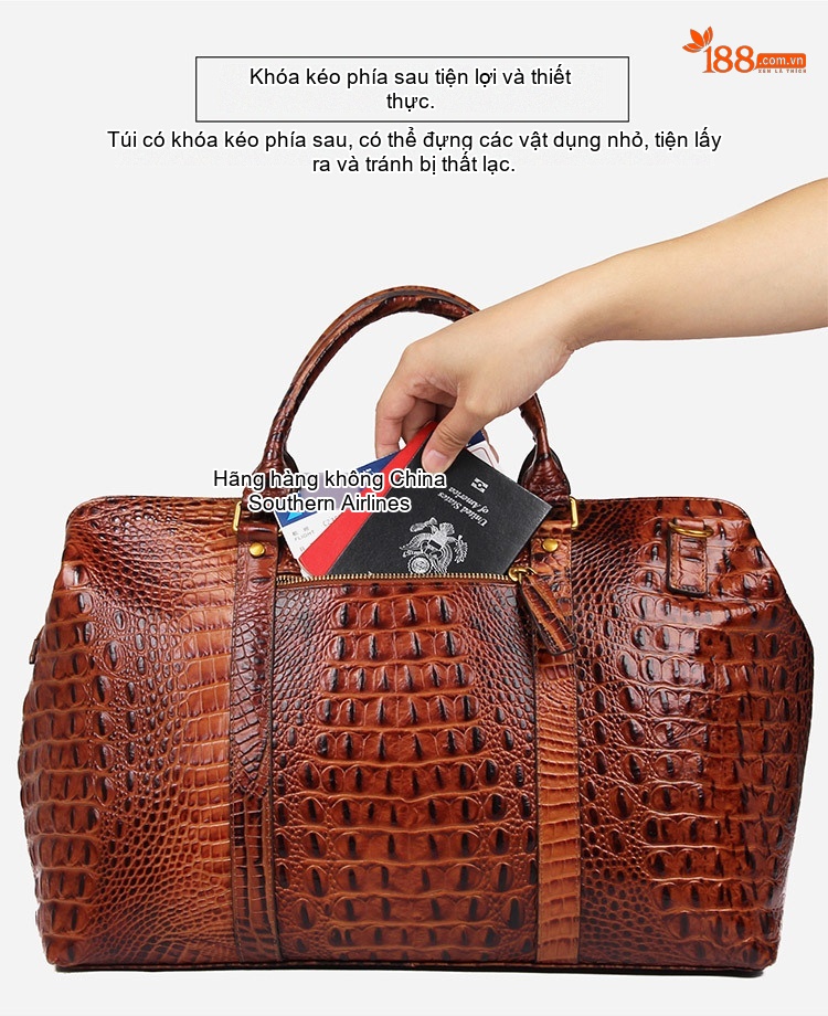 Túi Xách Tay Du Lịch Vân Cá Sấu Thời Trang Unisex chi tiết 5