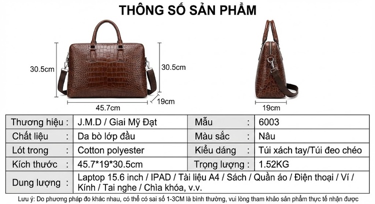 Túi Xách Tay Du Lịch Vân Cá Sấu Thời Trang Unisex chi tiết 7