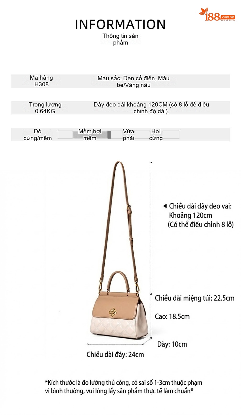 Túi Xách Tay Khóa Gài Form Vuông Lớn Đeo Vai Đeo Chéo Da Bóng Màu Nâu, Kem, Đen chi tiết 2